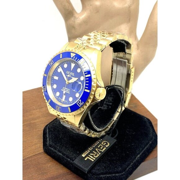 Gevril Men's Watch 4854B Wall Street Swiss Automatic Diver Blue Dial Gold 43mm - Picture 2 of 15